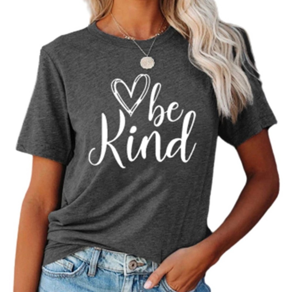 "BE KIND" GRAPHIC HEATHER GRAY T-SHIRT MEDIUM